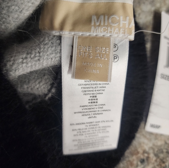 Michael Kors Angora rabbit fur winter hat in pearl heather with black trimOSFM - Picture 2 of 8